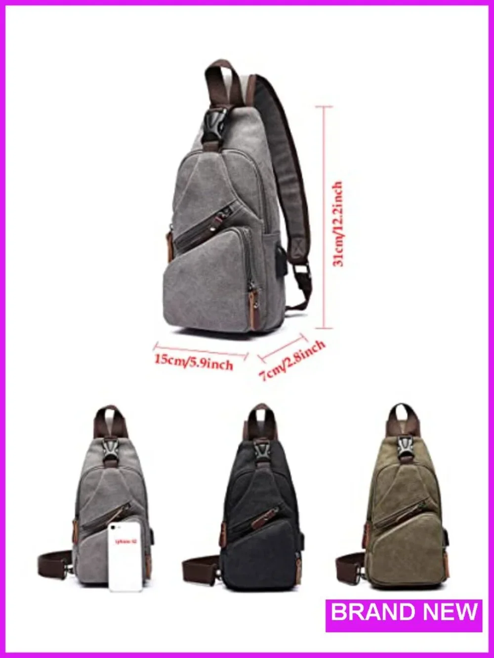 Canvas Sling Bag Crossbody Backpack Hiking Travel Unisex